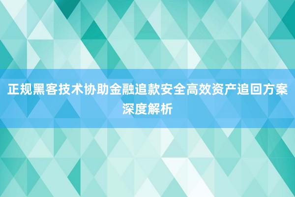 正规黑客技术协助金融追款安全高效资产追回方案深度解析