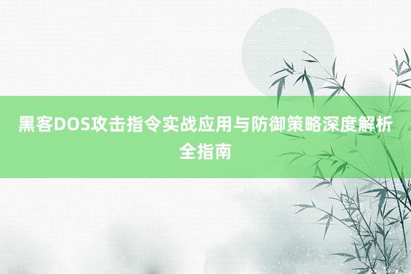 黑客DOS攻击指令实战应用与防御策略深度解析全指南