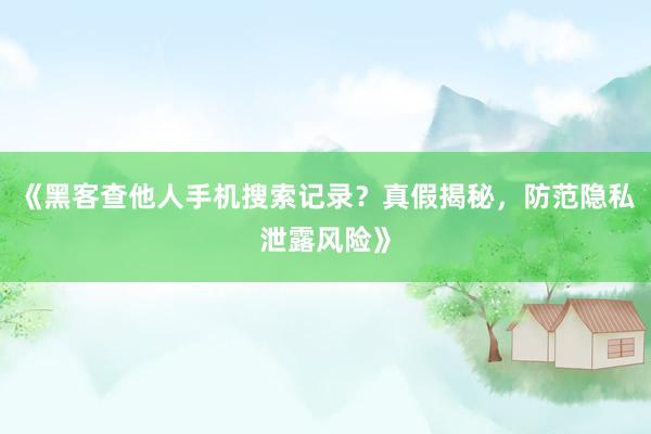 《黑客查他人手机搜索记录？真假揭秘，防范隐私泄露风险》